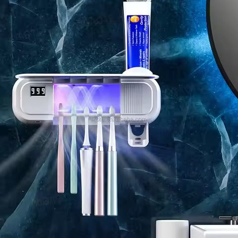 Porte brosse à dents distributeur de dentifrice et sterilisateur à rayon uv
