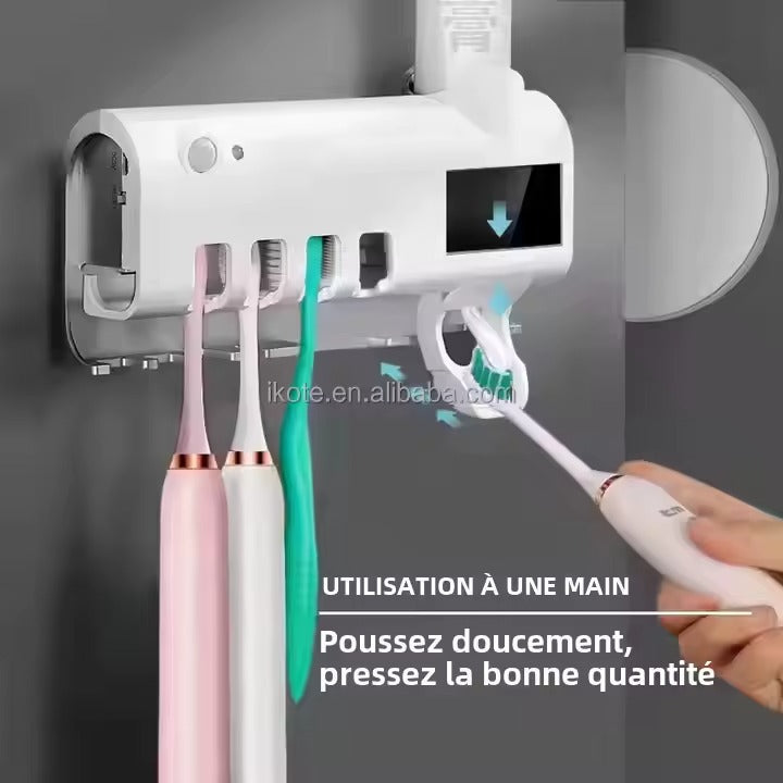 Porte brosse à dents distributeur de dentifrice et sterilisateur à rayon uv